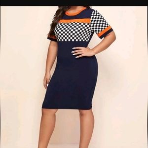Women's Navy blue and orange checkered dress size xl